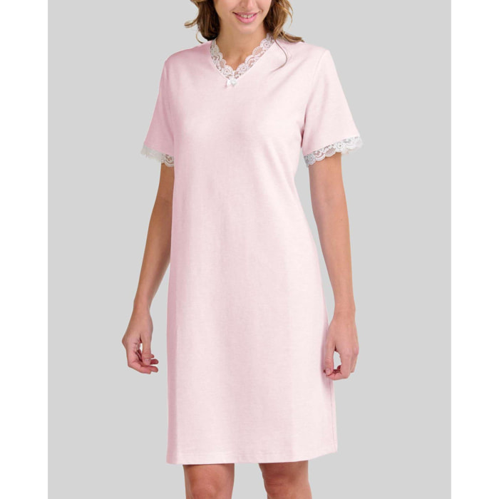 Camisón mujer con encaje escote en pico y clásica manga corta