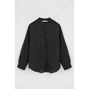 Camisa negra de ramio con cuello mao y corte holgado con bordado Polo Club
