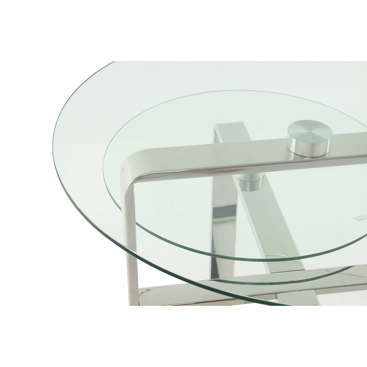 Tavolino di design Catrice 125 con doppi ripiani in vetro e acciaio