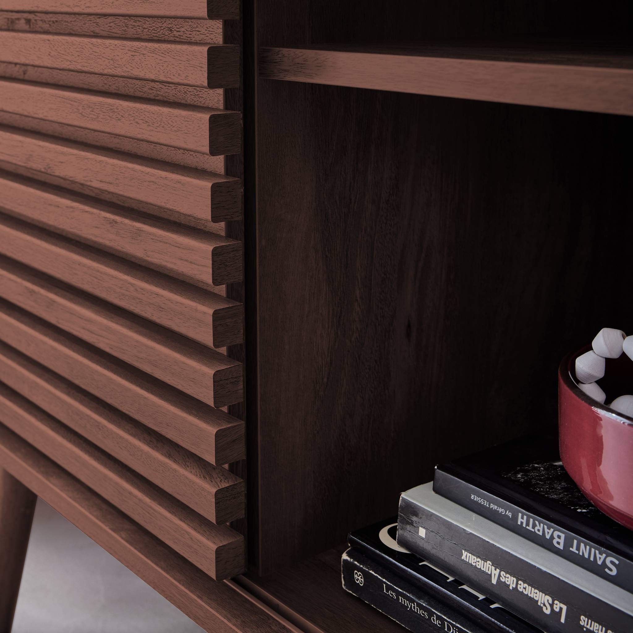 Buffet scandinave décor bois rainuré 1 porte coulissante 80cm MADERE