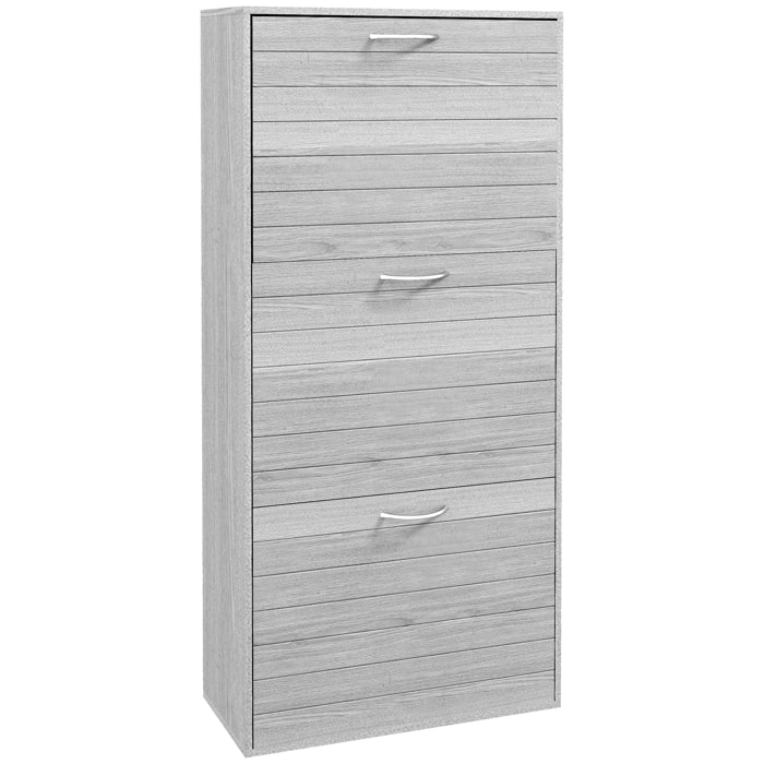Zapatero Estrecho con 3 Puertas Abatibles, Zapatero Entrada Recibidor, Estantes Ajustables, para 12 Pares de Zapatos, para Pasillo, Espacios Reducidos, Gris