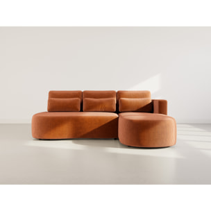 Mahina - canapé d'angle droit 4 places convertible avec coffre en velours côtelé - Terracotta