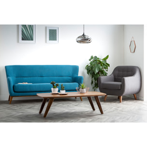 Fauteuil déhoussable en tissu bleu foncé et bois foncé YNOK