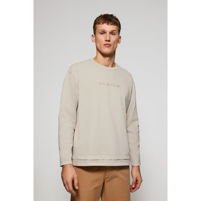 Camiseta de manga larga Hermes beige con logo engomado Polo Club