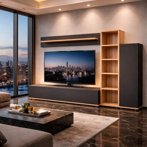 Parete Attrezzata Mobile TV Libreria Armadio Mensola Vani Multifunzione Design Contemporaneo Living Arredo Casa 240 x 40 x 127 Cm Antracite E Rovere