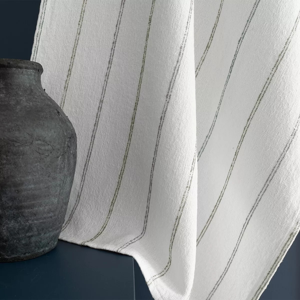 Torchon pur coton lavé motif jacquard blanc vert Rimini verde