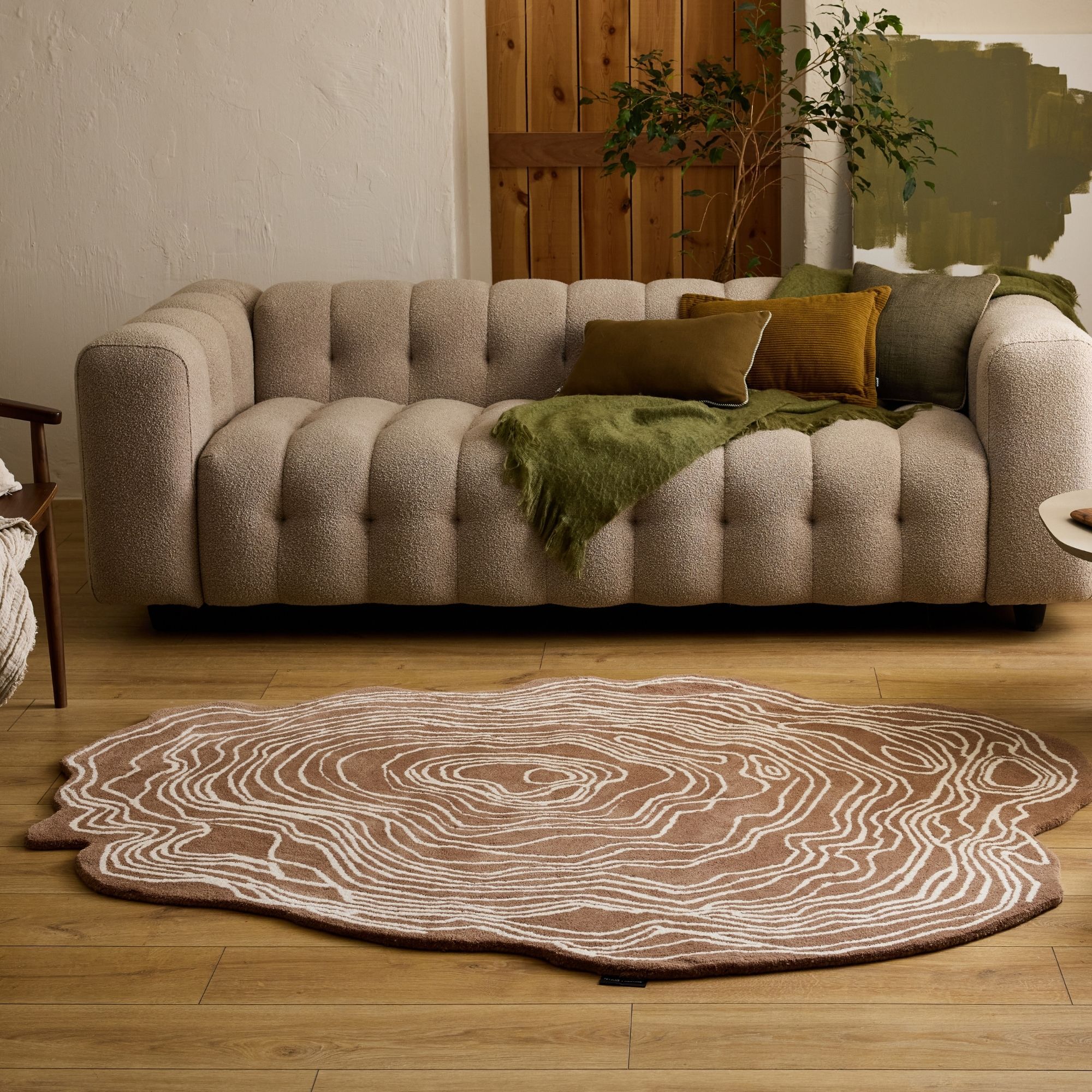 PANTONE - Tapis en laine fait main CEDRE BLANC à motif marron