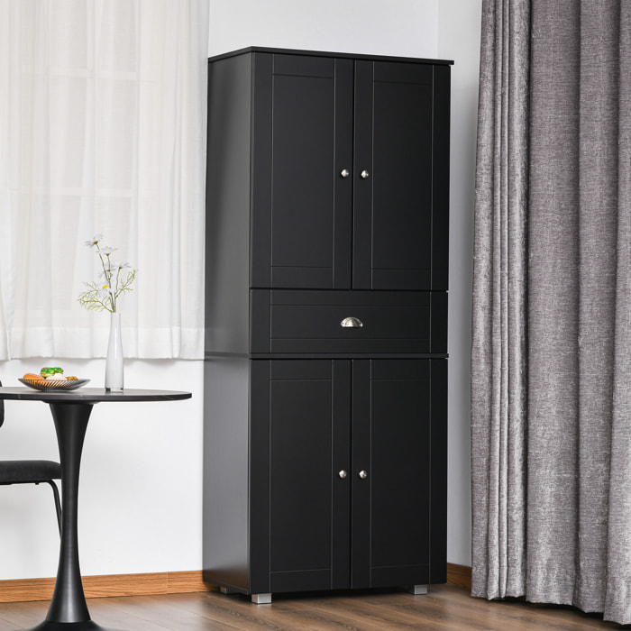 HOMCOM Armoire de cuisine contemporaine multi-rangements 4 portes + grand tiroir dim. 76,2L x 40P x 184H cm MDF noir