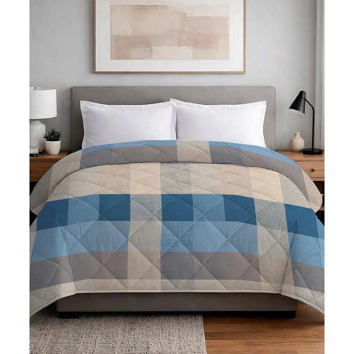 Trapunta invernale Scotland Azzurro 300 grammi/mq in cotone e poliestere