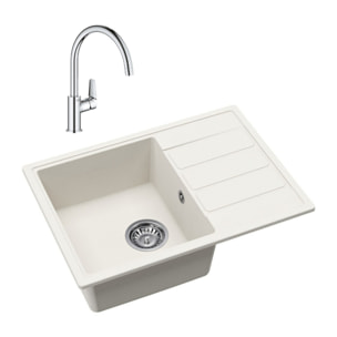 62x44 cm évier avec égouttoir réversible en Granite, à encastrer, blanc + mitigeur lavabo/cuisine Grohe StartEdge (SATSE2WG313)