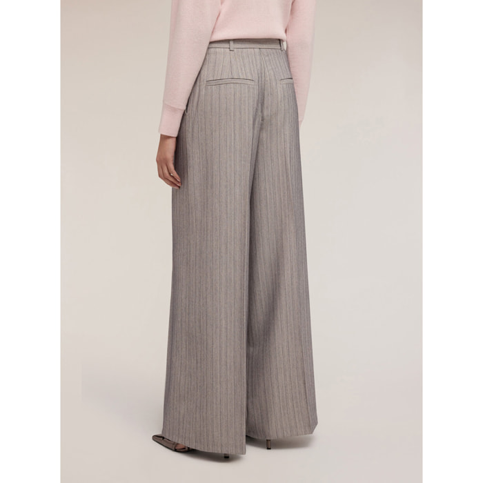 Motivi - Pantalones palazzo de rayas con cinturón - Gris