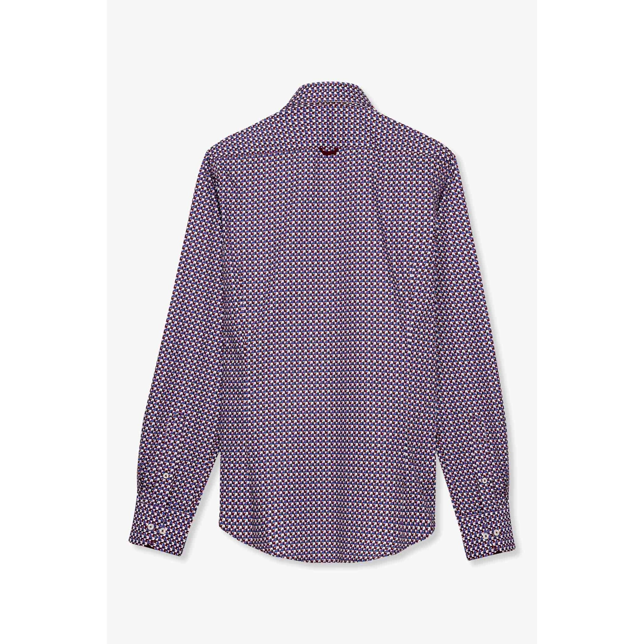 camicia uomo 1 bottone button down slim Popeline Stampato Bordeaux/Blu