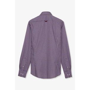 camicia uomo 1 bottone button down slim Popeline Stampato Bordeaux/Blu