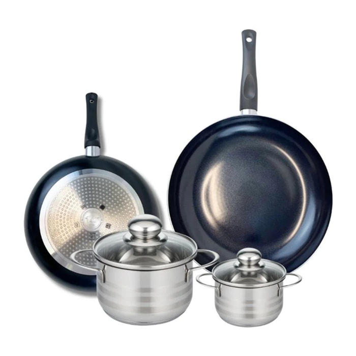 Ensemble de 2 Poêles de cuisson 24 et 28 cm et 2 faitouts 12 et 16 cm Elo Prima Brillant