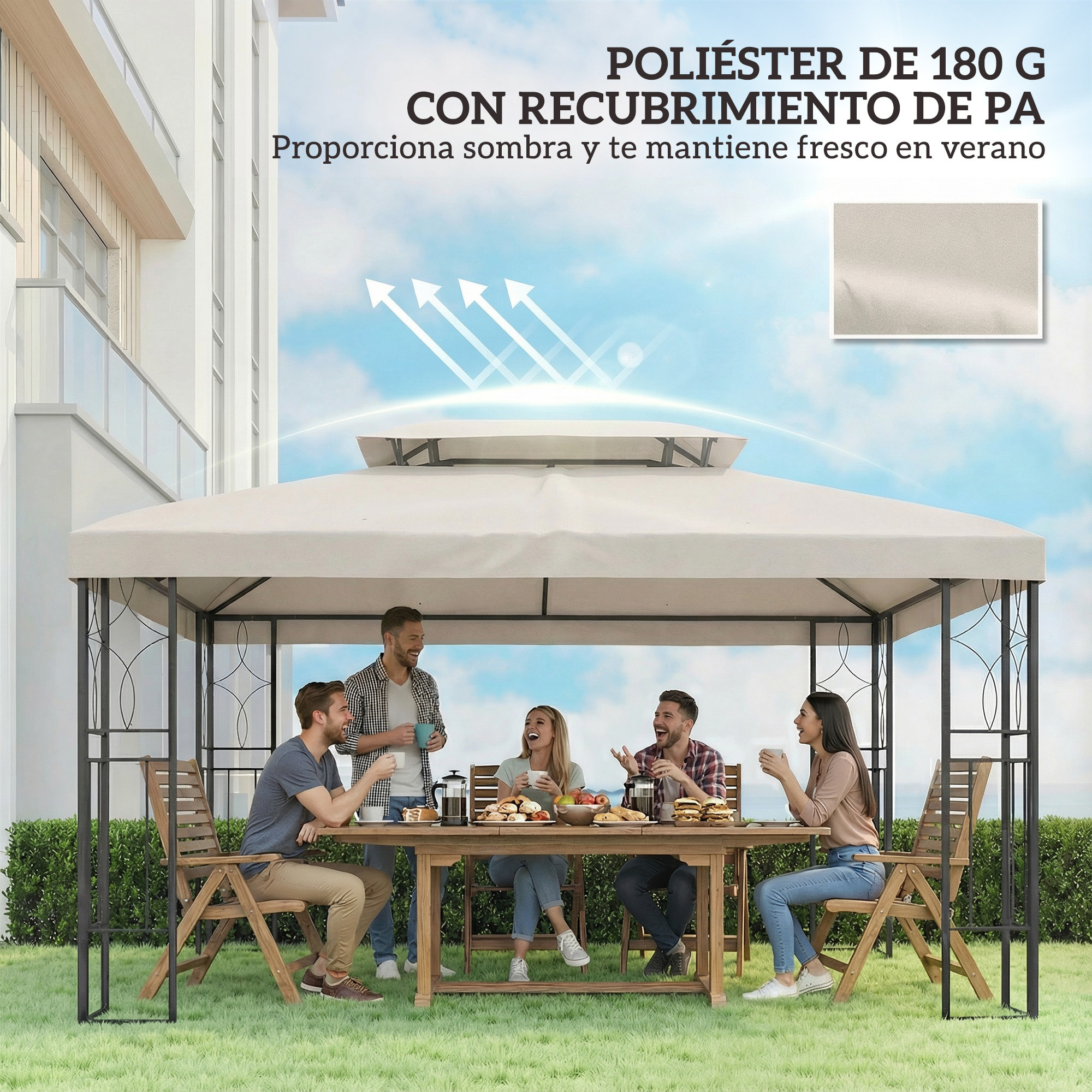 Techo de Repuesto para Cenador, 4x3 m, Cubierta de Repuesto con Techo Doble, 10 Orificios de Drenaje y Protección UV, SOLO Toldo de Recambio para Pabellón Gazebo, Blanco Crema