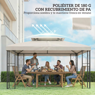 Techo de Repuesto para Cenador, 4x3 m, Cubierta de Repuesto con Techo Doble, 10 Orificios de Drenaje y Protección UV, SOLO Toldo de Recambio para Pabellón Gazebo, Blanco Crema