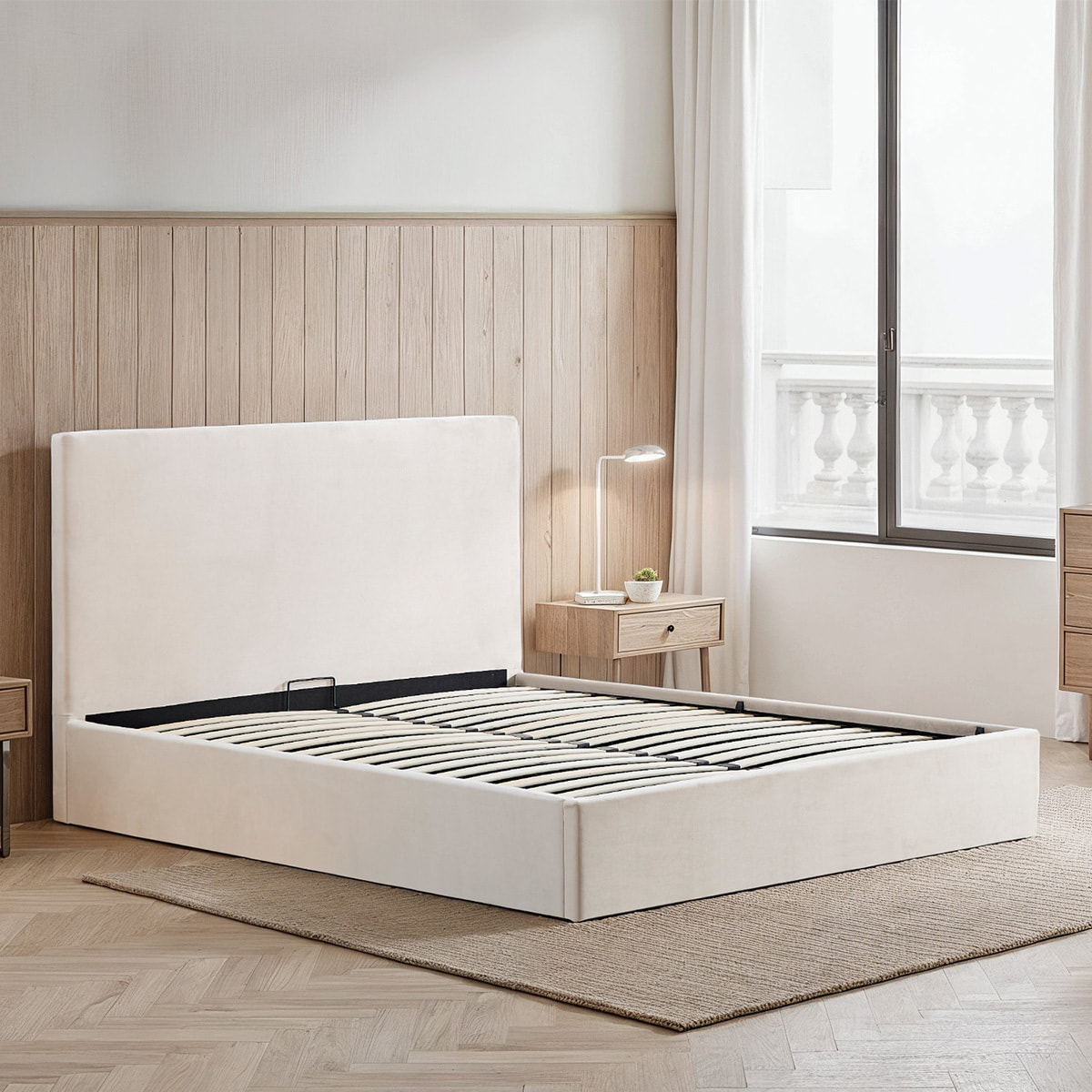 Lit Coffre en velours beige Nemesis