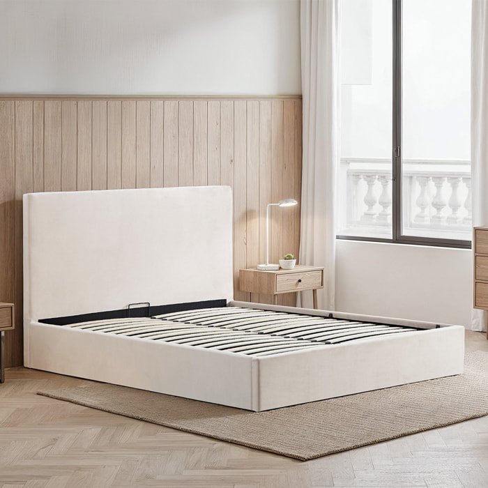 Lit Coffre en velours beige Nemesis