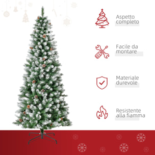 HOMCOM Albero di Natale Innevato da 180 cm con 630 Rami e 37 Pigne, in Plastica e Metallo, Verde e Bianco