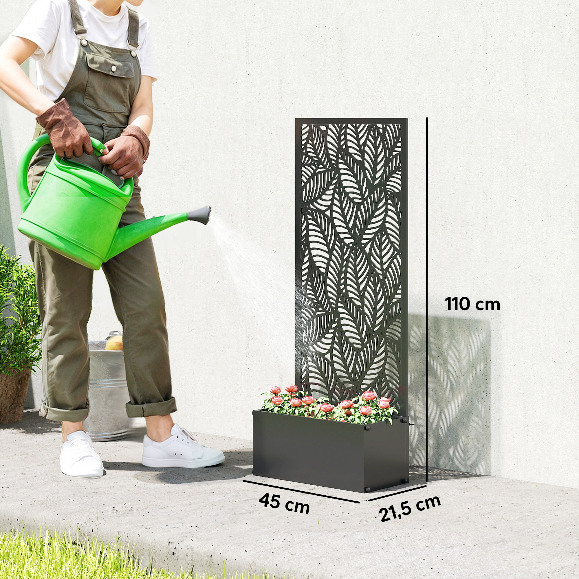Jardinière avec treillis haut design végétal - jardinière métal époxy noir