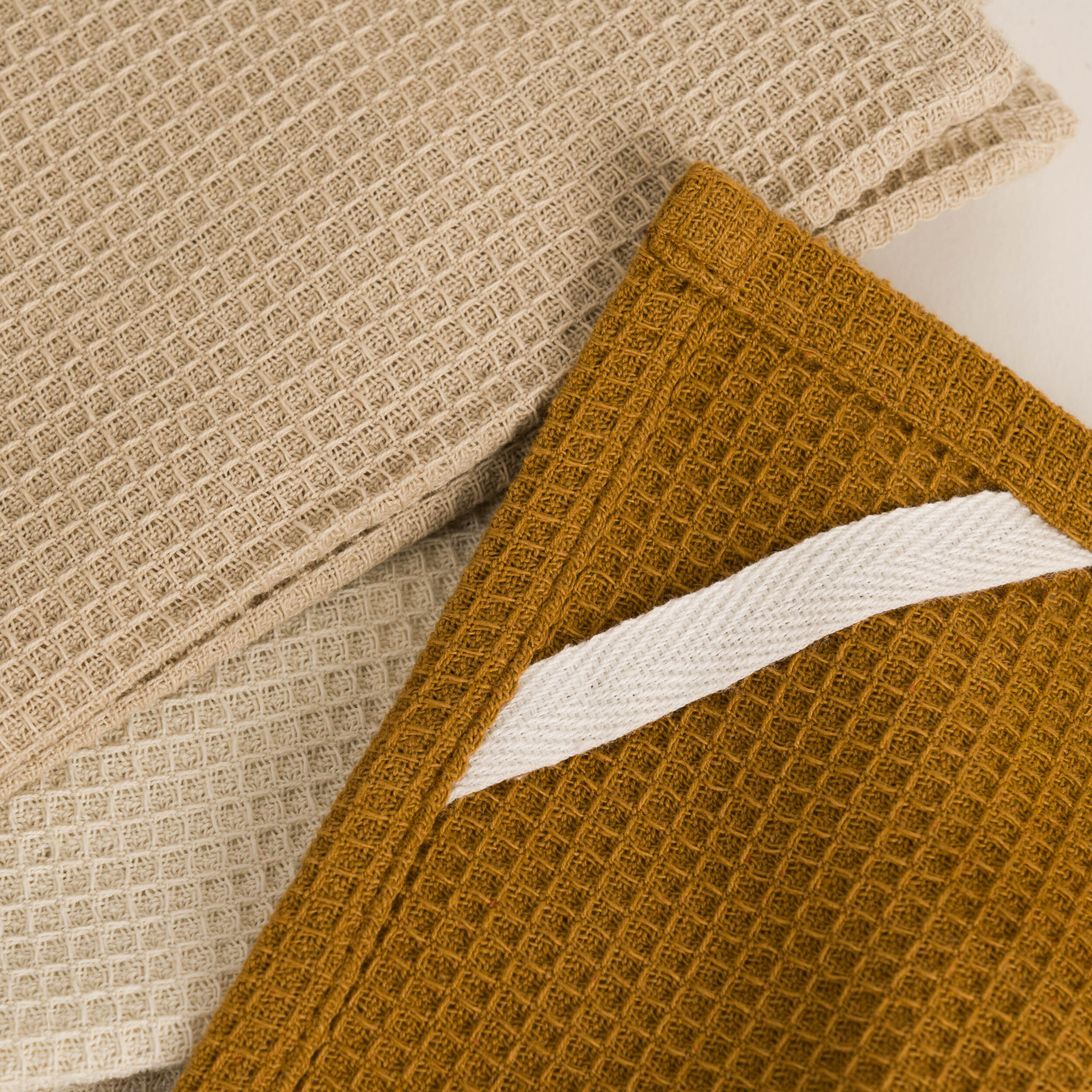 Set 3 paños cocina algodón liso Natural/Topo/Ocre