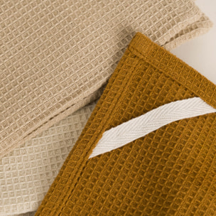 Set 3 paños cocina algodón liso Natural/Topo/Ocre