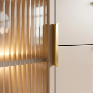 Credenza Madia Con Vetrina Moderna Con Ripiani Interni In Truciolare Melaminico Ideale Per Soggiorno Sala Da Pranzo  181.3 x 39.3 x 82.6 Cm Cashmere