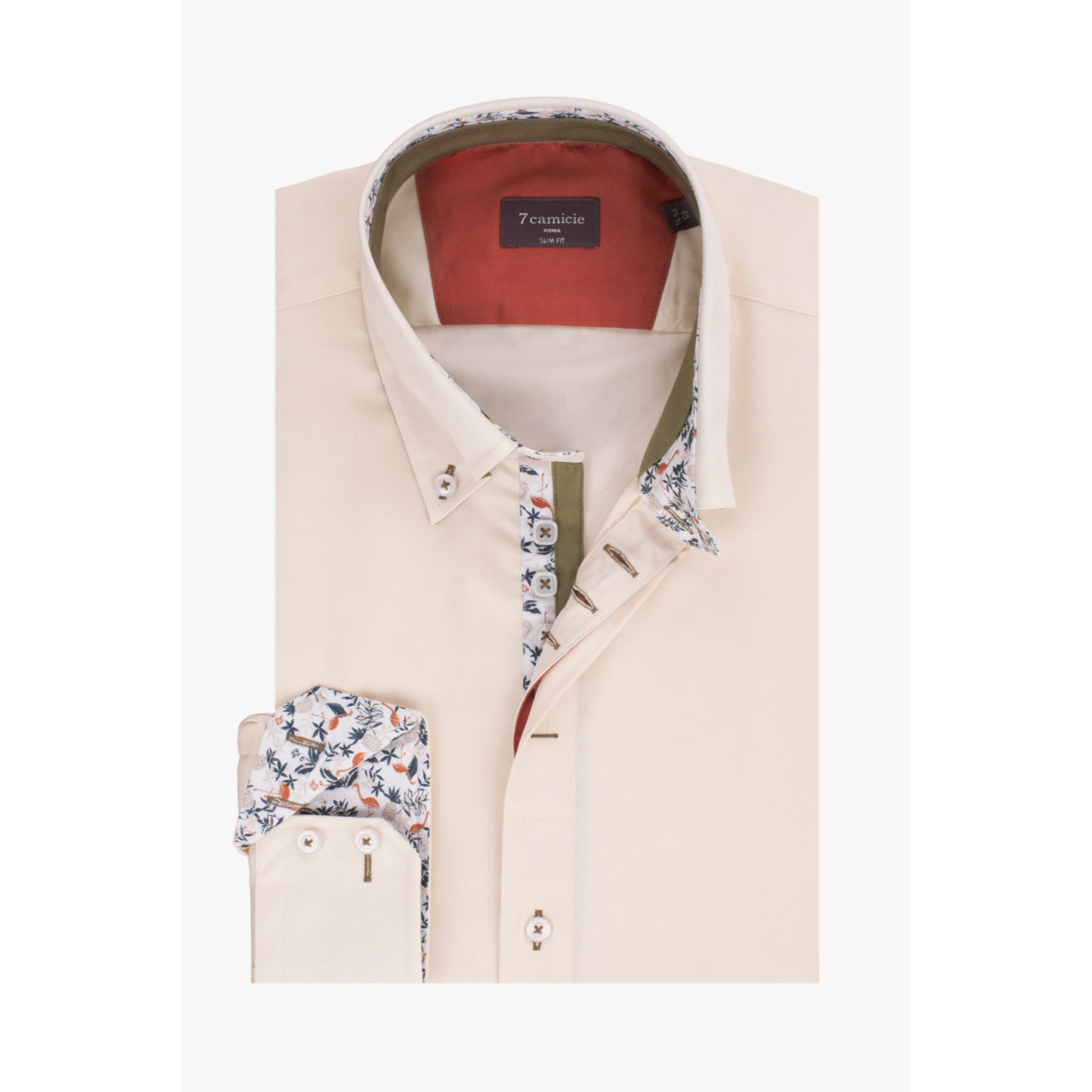 Camicia Uomo 2 Bottoni Button Down Slim Satin Unito Champagne
