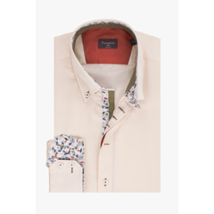 Camicia Uomo 2 Bottoni Button Down Slim Satin Unito Champagne