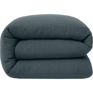 Drap housse gaze de coton lavé bleu petrole