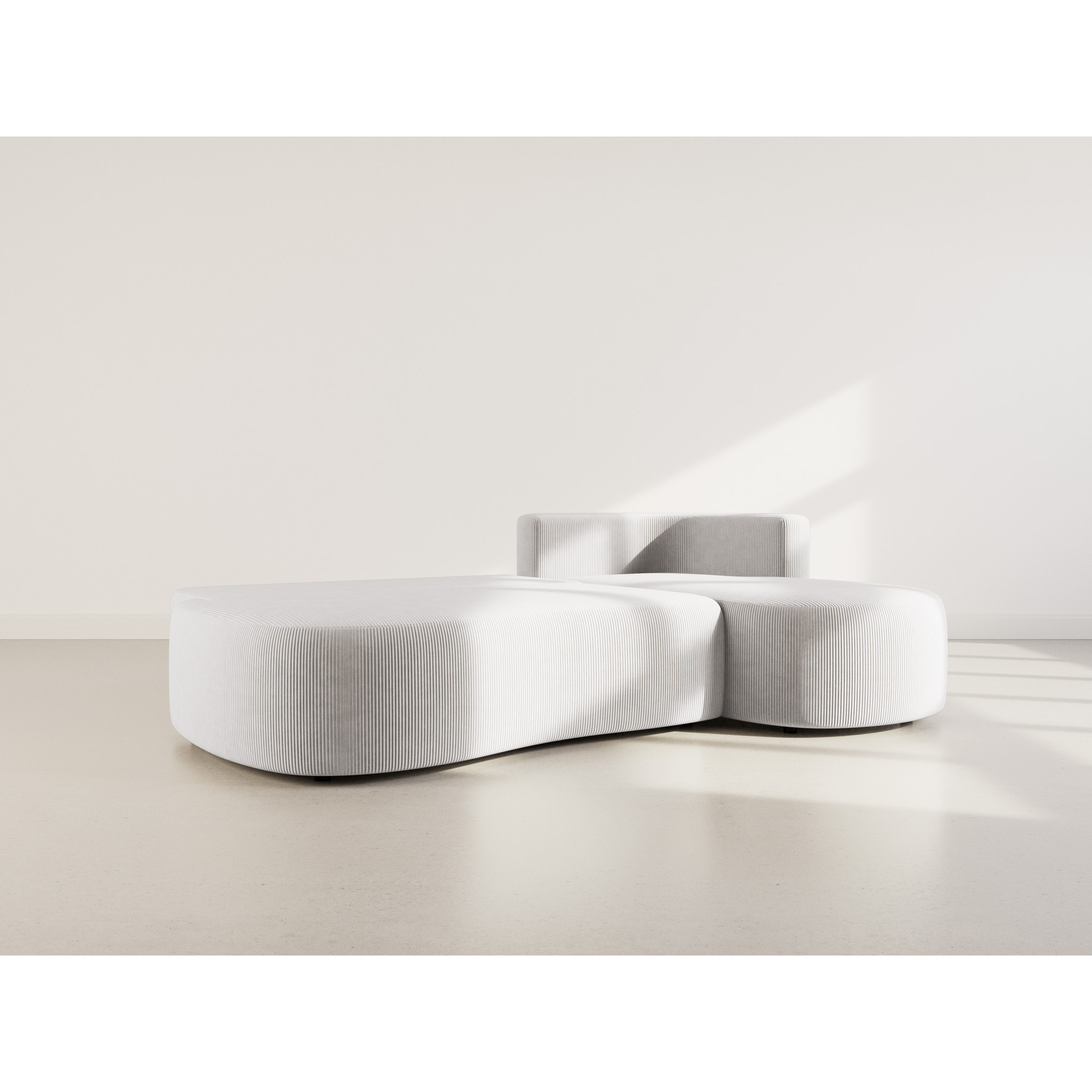 Mahina - canapé d'angle droit 4 places convertible avec coffre en velours côtelé - Gris clair