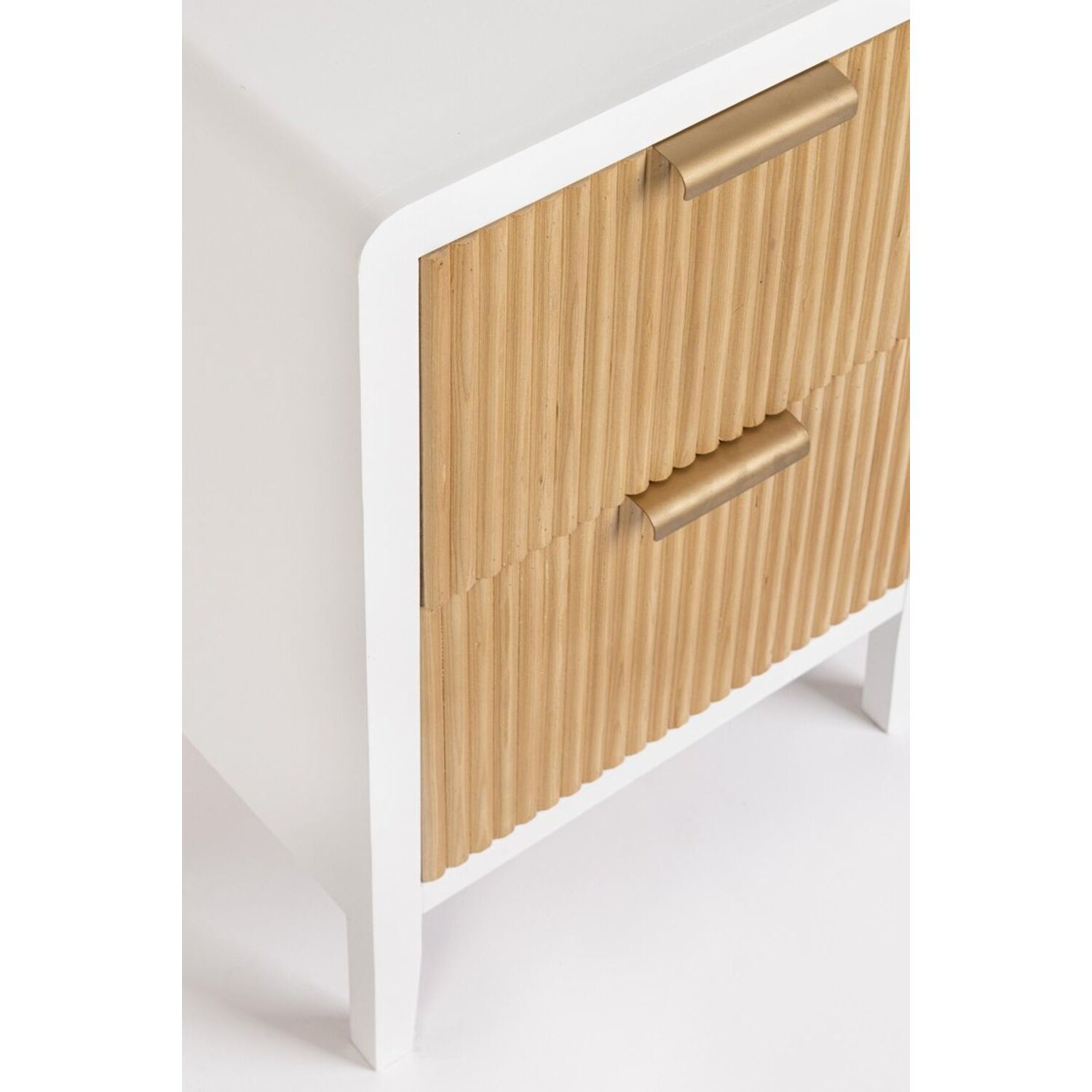 Comodino CHARLEY in legno bianco e 2 cassetti in legno naturale paulownia, 40x30x60 cm