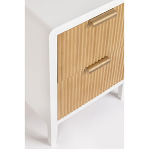 Comodino CHARLEY in legno bianco e 2 cassetti in legno naturale paulownia, 40x30x60 cm