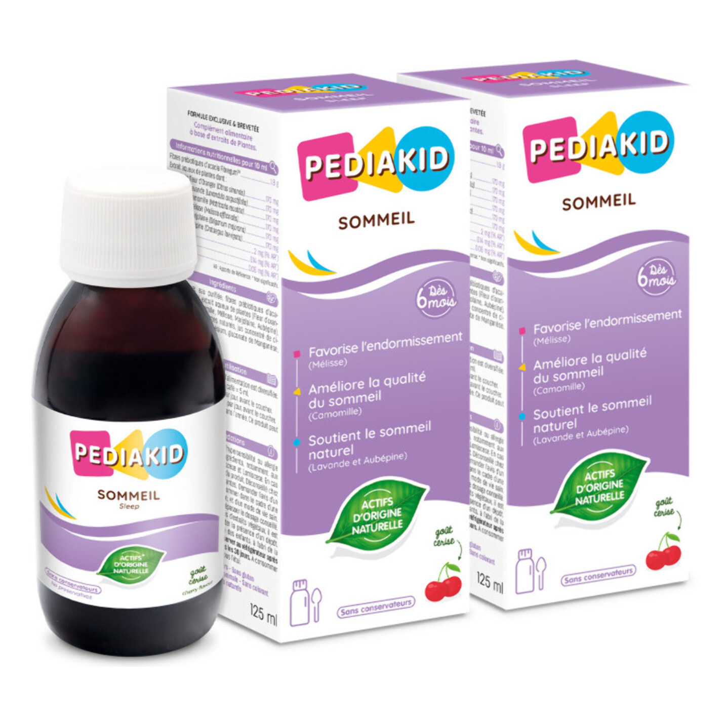 PEDIAKID - Sirop Sommeil - Complément Alimentaire Naturel - Formule Exclusive au Sirop d'Agave - Améliore la Qualité du Sommeil - Favorise l'Endormissement - Arôme Cerise - Lot de 2 sirops 125ml