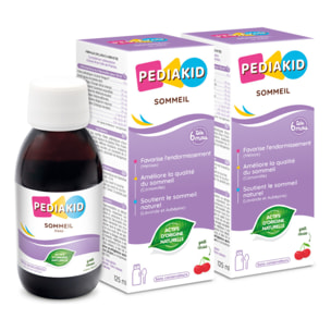 PEDIAKID - Sirop Sommeil - Complément Alimentaire Naturel - Formule Exclusive au Sirop d'Agave - Améliore la Qualité du Sommeil - Favorise l'Endormissement - Arôme Cerise - Lot de 2 sirops 125ml
