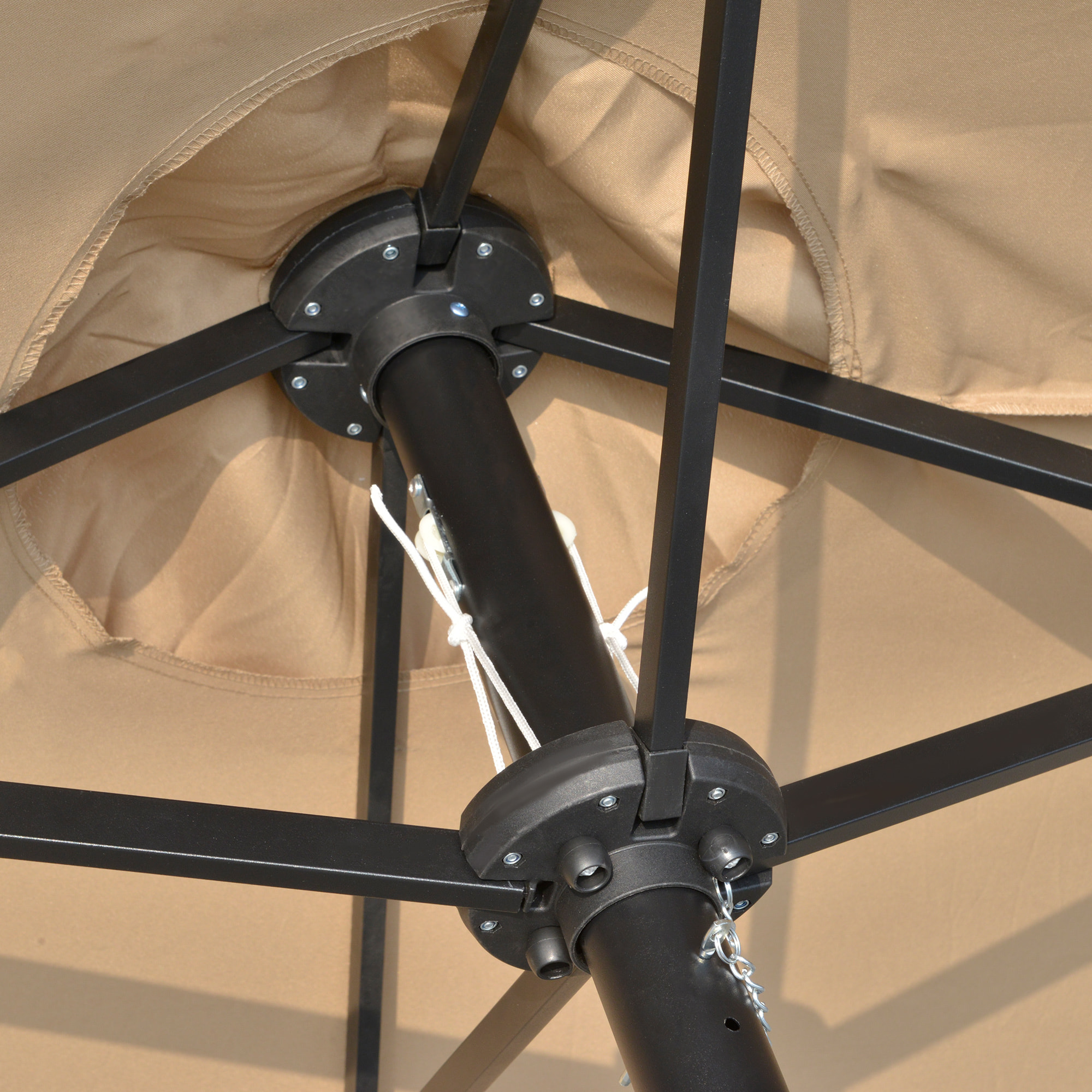 Sombrilla Doble de Jardín con 48 Luces LED Solar 450x265x240 cm Parasol Grande de Exterior con Manivela Protección Solar para Terraza Balcón Piscina Caqui