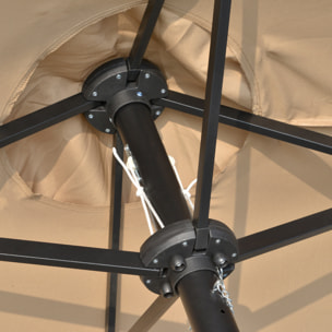 Sombrilla Doble de Jardín con 48 Luces LED Solar 450x265x240 cm Parasol Grande de Exterior con Manivela Protección Solar para Terraza Balcón Piscina Caqui