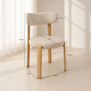 Lot de 2 chaises de table en métal effet bois et tissu zébré LILY