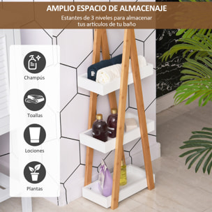 kleankin Estantería de Bambú para Baño con 3 Estantes de Almacenaje Mueble Organizador para Cocina Salón Lavadero 30x18x81 cm Natural y Blanco