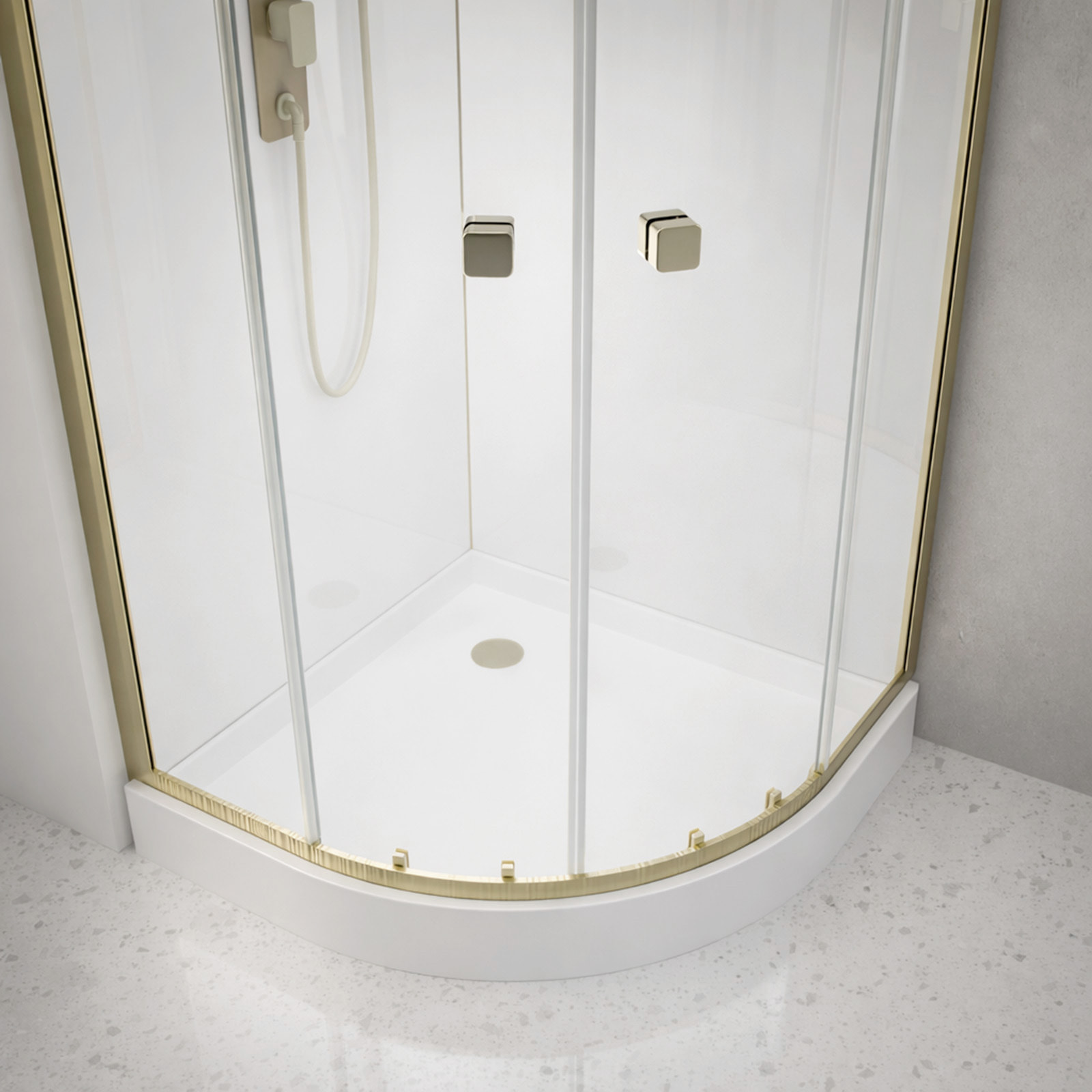 Cabine de douche 1/4 de cercle 90x90x206.5/236.5cm Blanche et Profilés Or Brossé - Receveur standard