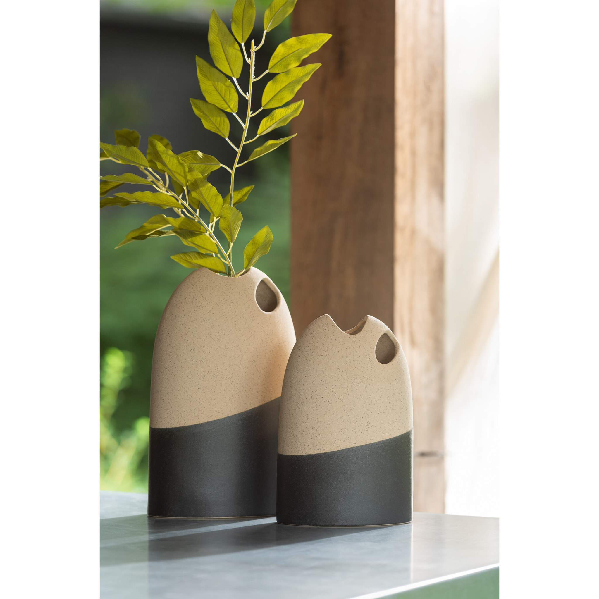 J-Line Vase Haut Ceramique Beige/Noir Small