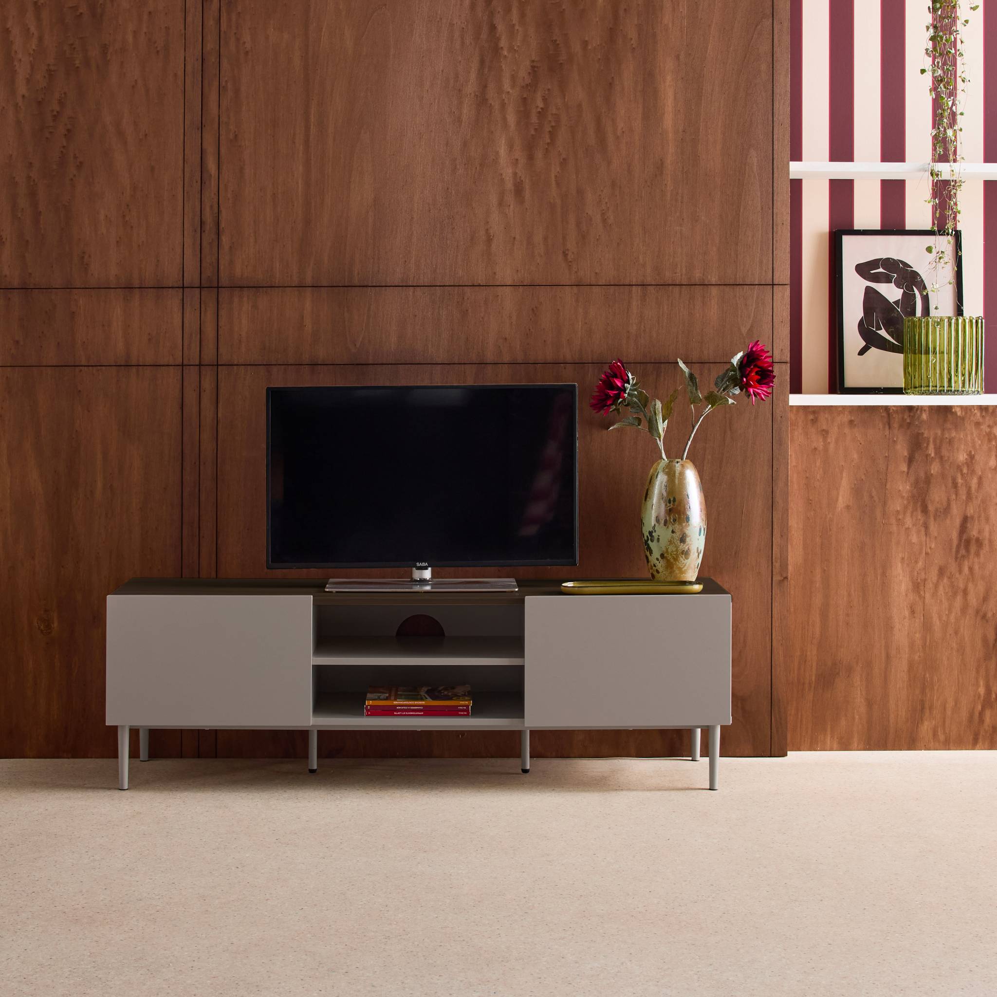 Meuble TV métal et décor bois 2 portes 140cm ASHTON