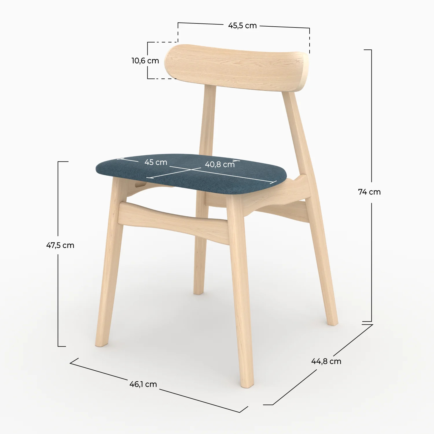 Lot de 2 chaises en tissu bleu et bois d'hévéa - Lisette