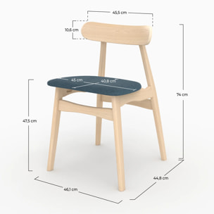 Lot de 2 chaises en tissu bleu et bois d'hévéa - Lisette
