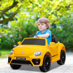 Coche Eléctrico para Niños de +3 Años Volkswagen Beetle Carro Eléctrico Infantil con Batería 12V Mando a Distancia Faros Bocina y Música Amarillo