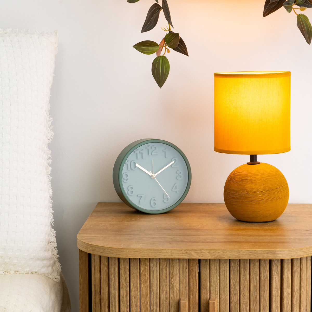 Lampe céramique "Timéo" jaune moutarde strié H25cm