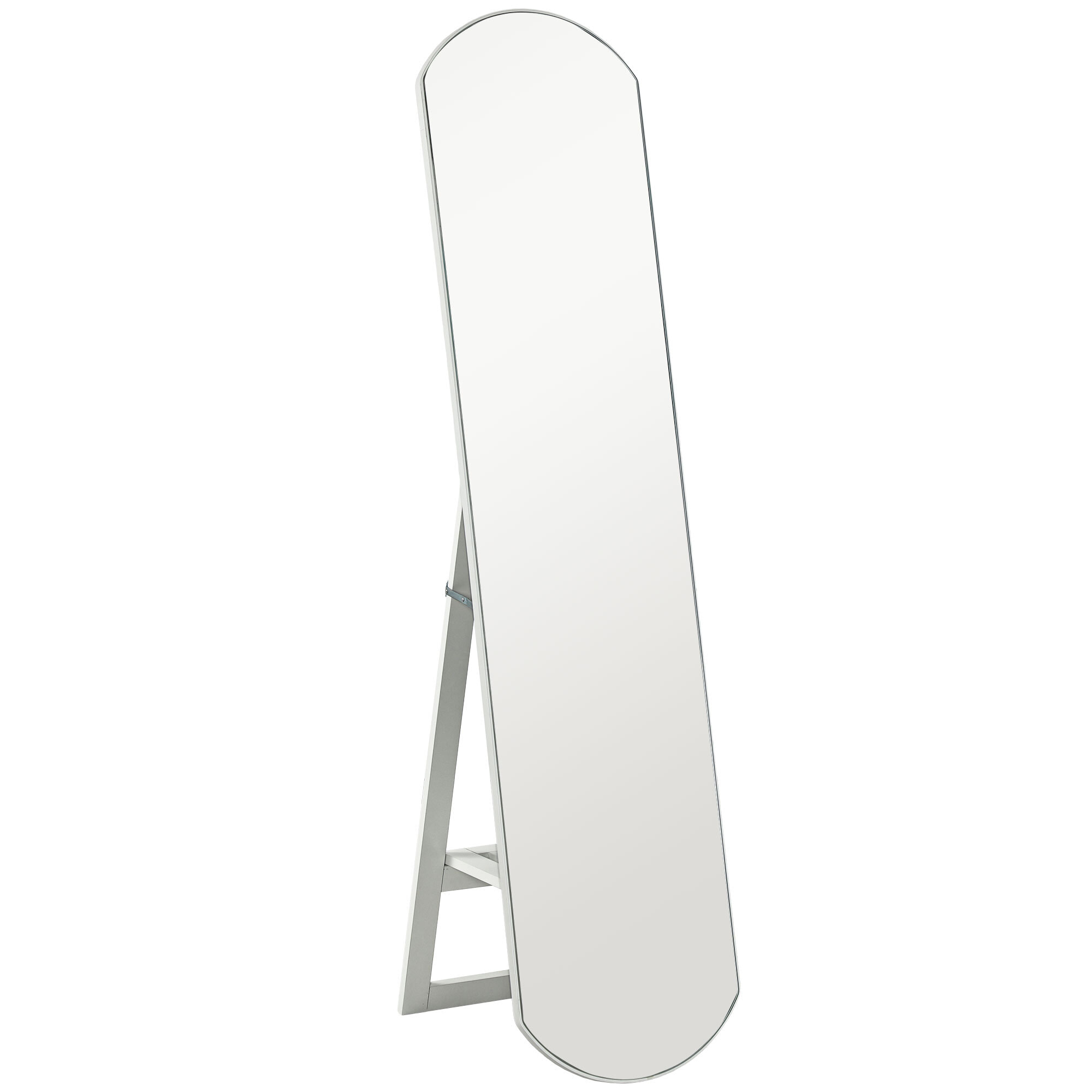 Miroir sur pied ou mural 150 cm avec étagère de rangement, grand miroir arqué pour chambre, entrée ou couloir, blanc