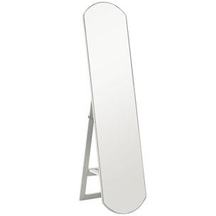 Miroir sur pied ou mural 150 cm avec étagère de rangement, grand miroir arqué pour chambre, entrée ou couloir, blanc