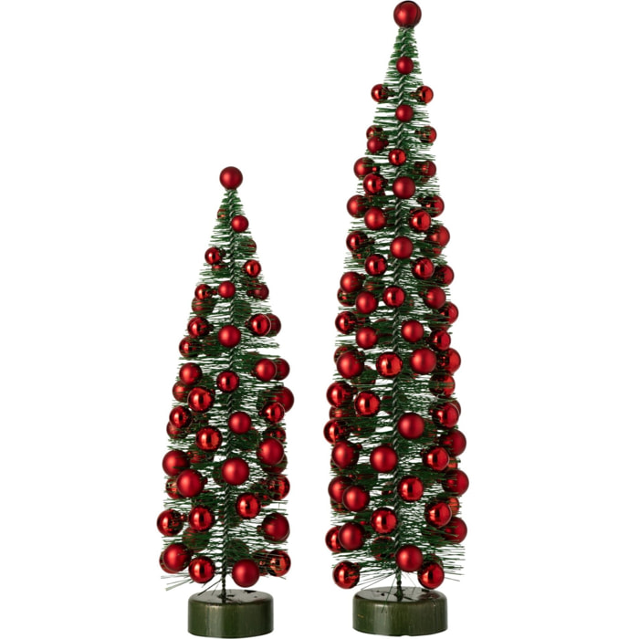 J-Line arbre boules de Noël - synthétique - vert foncé/rouge Noël - large