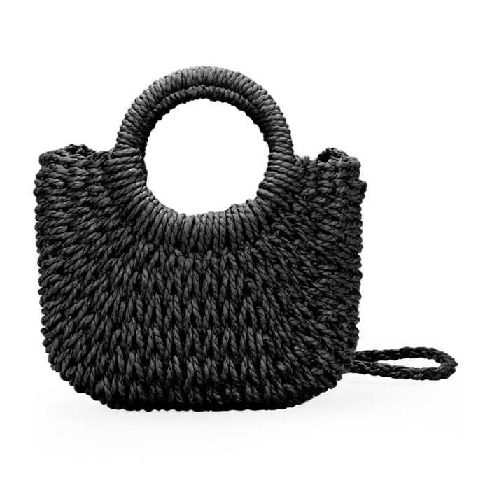 Bolso de esparto negro tipo canasto